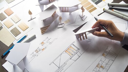 architect design working drawing sketch plans blueprints and mak